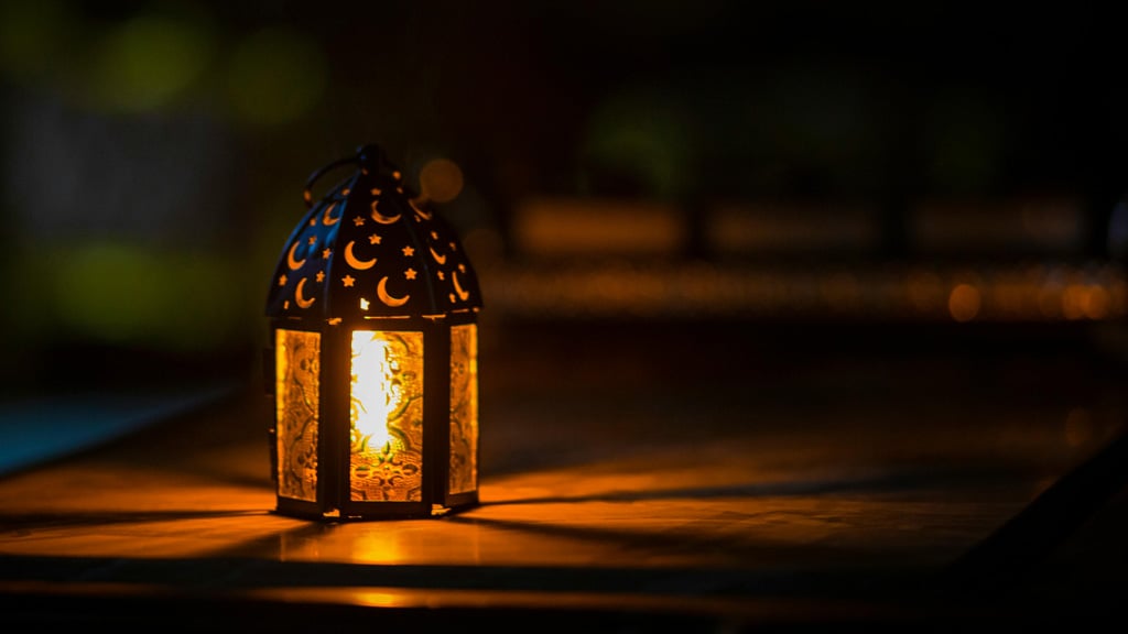 Glowing lantern in observance of Ramadan