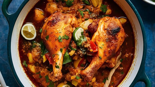 One-pot Moroccan chicken.